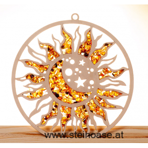 Fensterbild Suncatcher Bernstein - SONNE, MOND & STERNE Ø 11cm